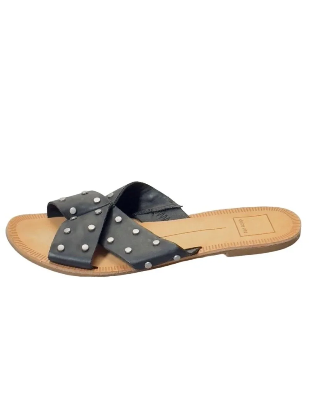 DOLCE VITA Women's Cary Black Studded Leather Cross Strap Sandals Flats Size 7M